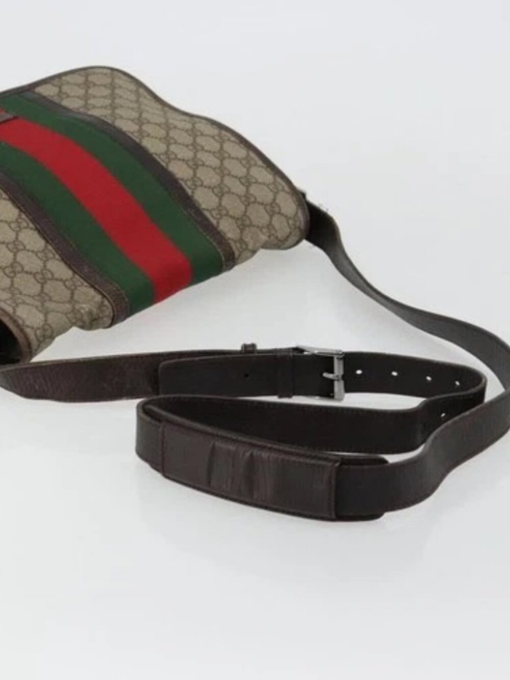 GUCCI GG Supreme Web Sherry Line Bag PVC Beige Silver 145844 Auth ti3927 - Picture 5 of 16